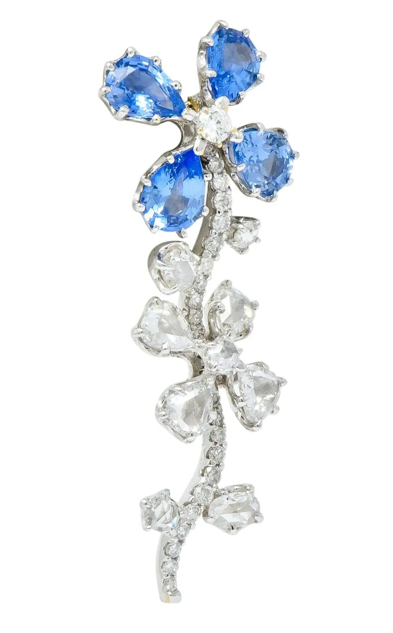 Retro 11.52 CTW Diamond Sapphire Platinum Articulated Flower Earrings