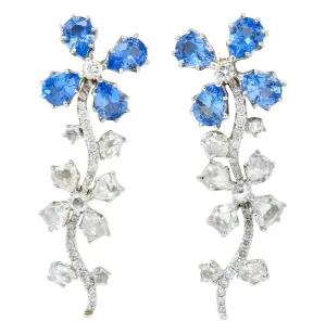 Retro 11.52 CTW Diamond Sapphire Platinum Articulated Flower Earrings