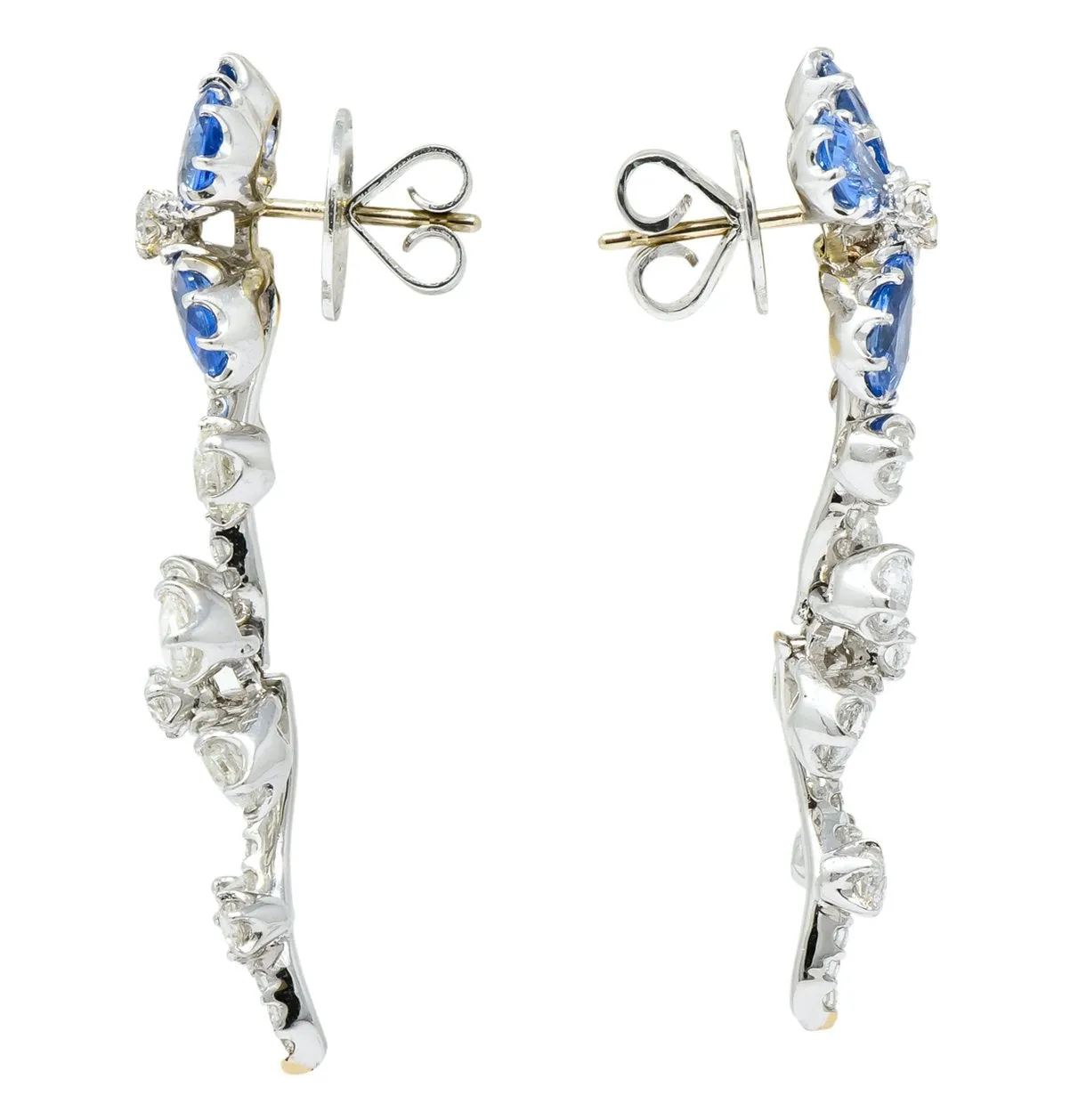 Retro 11.52 CTW Diamond Sapphire Platinum Articulated Flower Earrings
