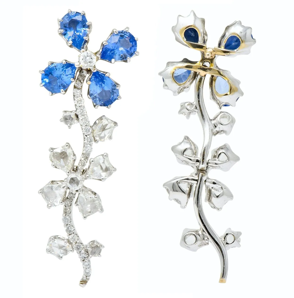 Retro 11.52 CTW Diamond Sapphire Platinum Articulated Flower Earrings