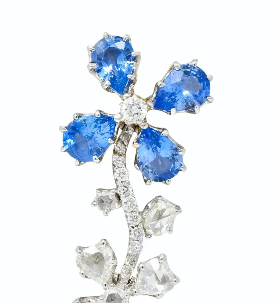 Retro 11.52 CTW Diamond Sapphire Platinum Articulated Flower Earrings