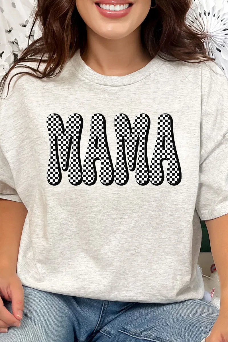 Retro Checkered Mama Short Sleeve Relaxed Fit T-Shirt