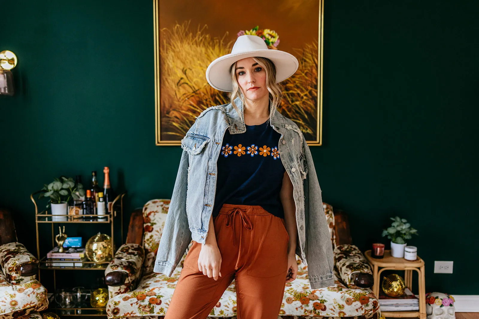 retro daisy slub crop tee