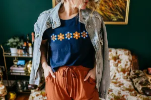 retro daisy slub crop tee