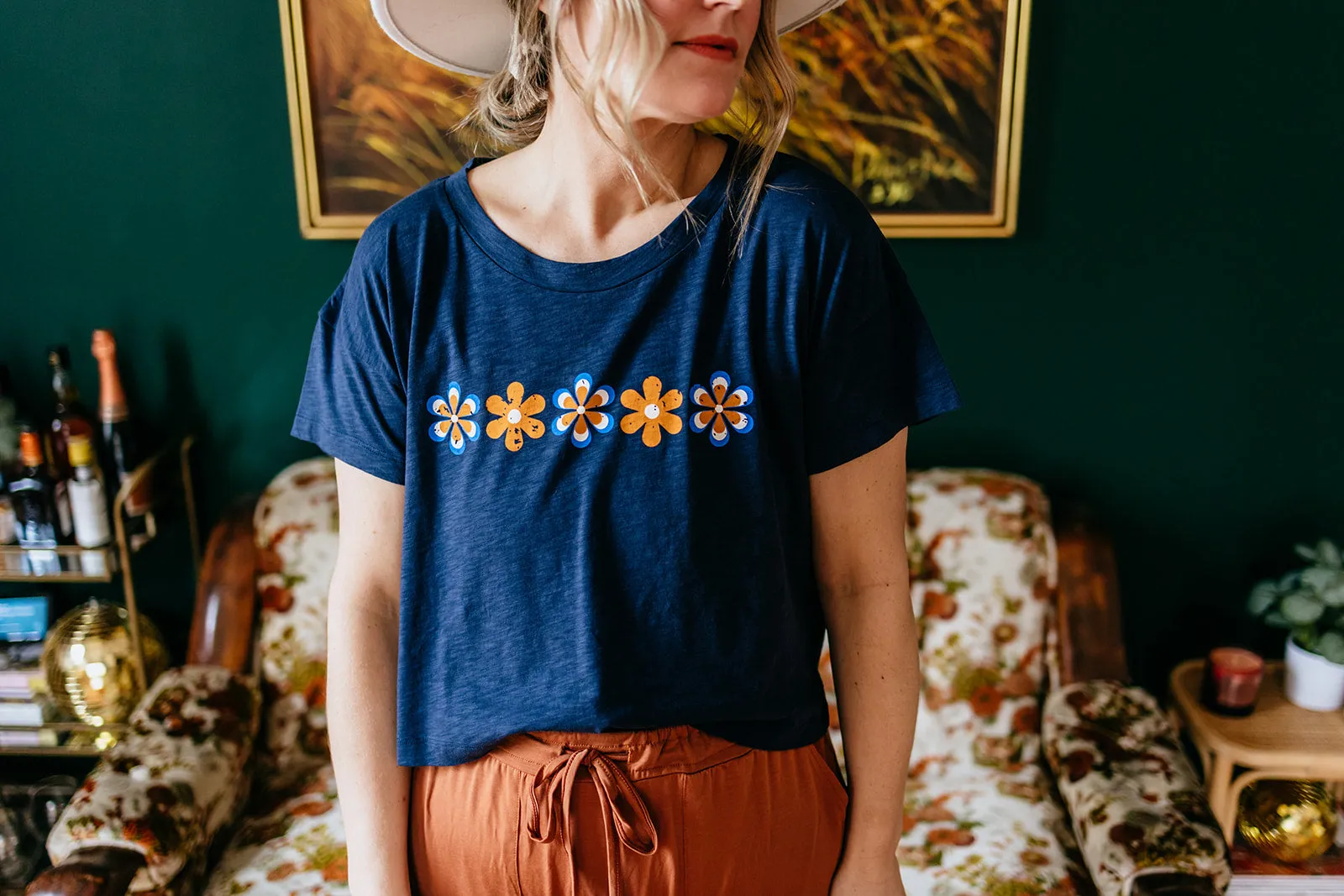 retro daisy slub crop tee