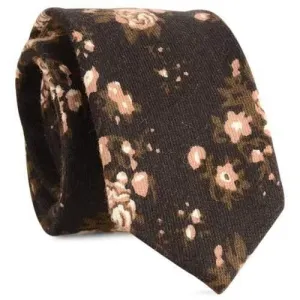 Retro Flowers Printed Cotton Blending Neck Tie - Black