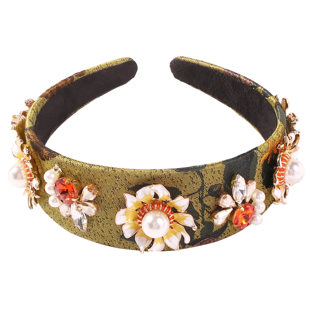 Retro Hollow Imitation Pearls Wide-brimmed Headband