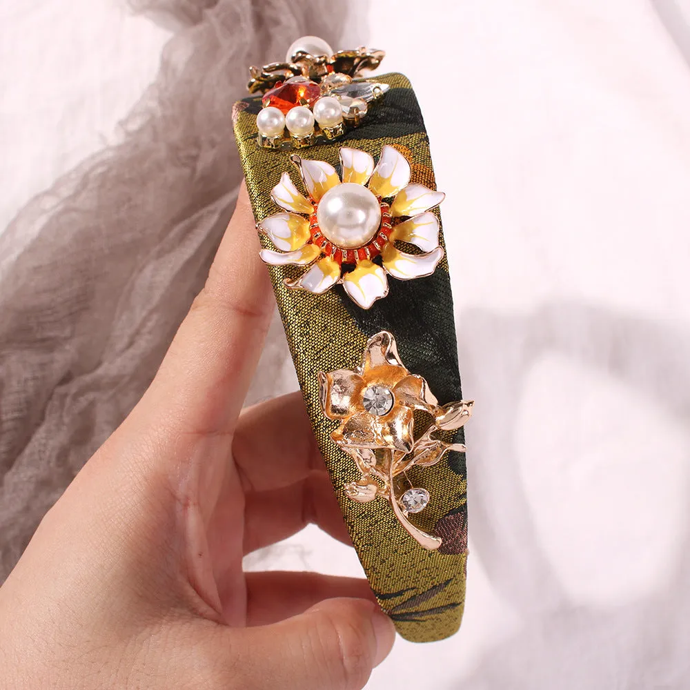 Retro Hollow Imitation Pearls Wide-brimmed Headband
