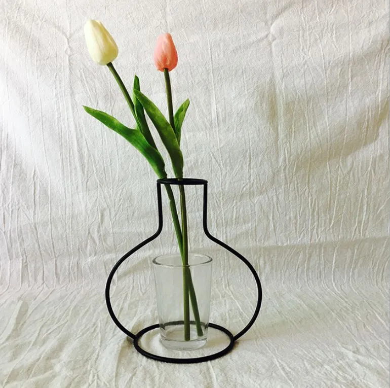 Retro Metal Iron Line Flowers Plant Vase Holder