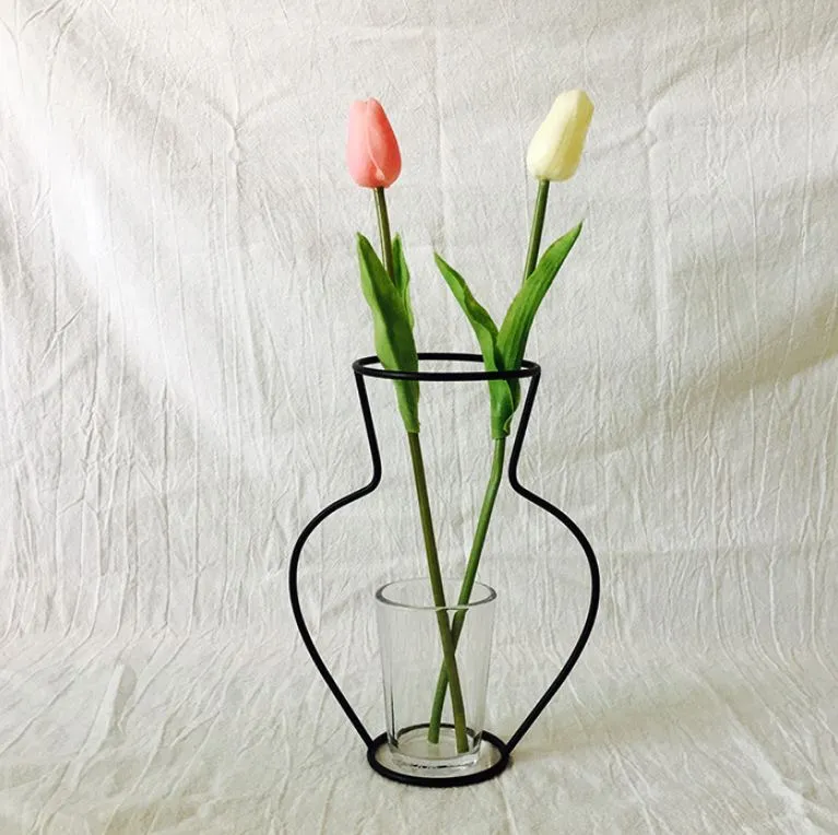 Retro Metal Iron Line Flowers Plant Vase Holder