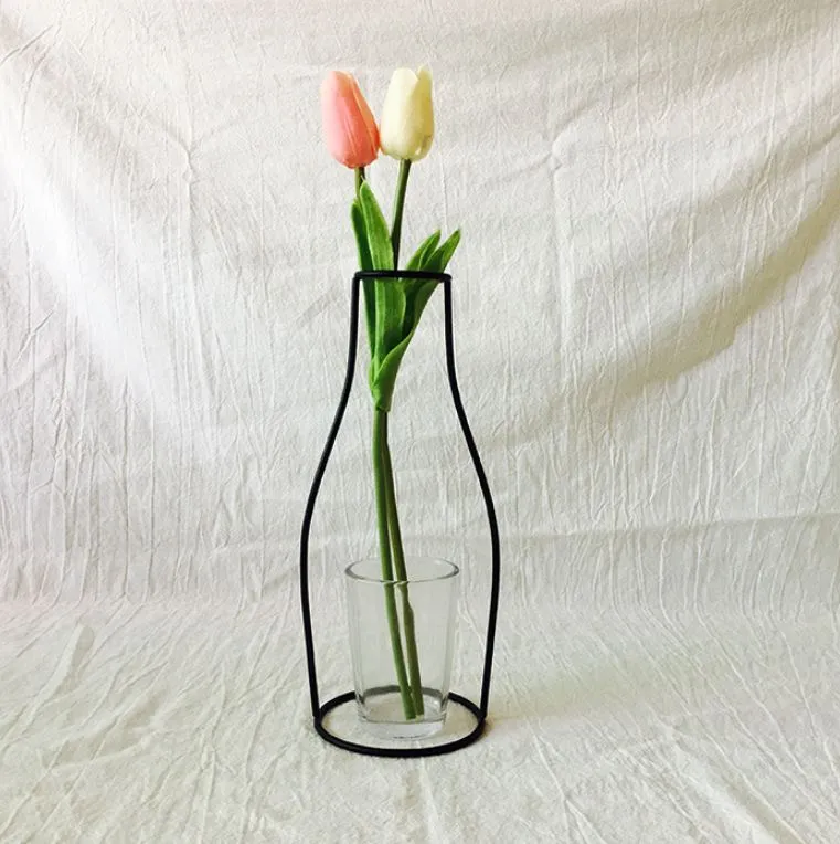 Retro Metal Iron Line Flowers Plant Vase Holder