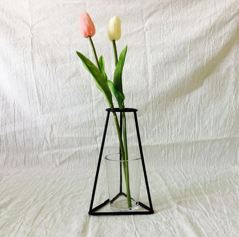 Retro Metal Iron Line Flowers Plant Vase Holder