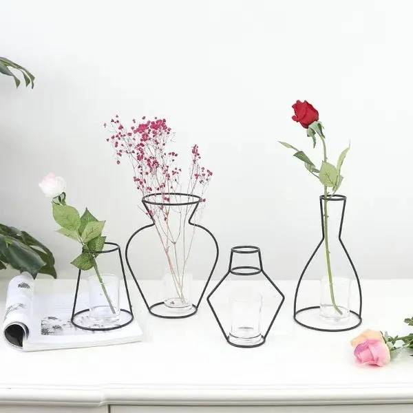 Retro Metal Iron Line Flowers Plant Vase Holder