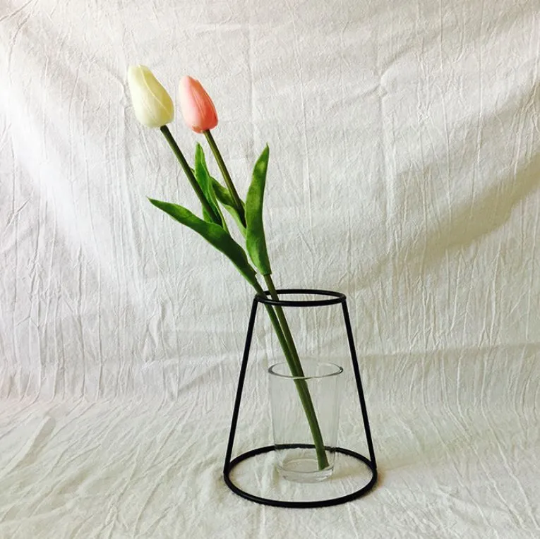 Retro Metal Iron Line Flowers Plant Vase Holder