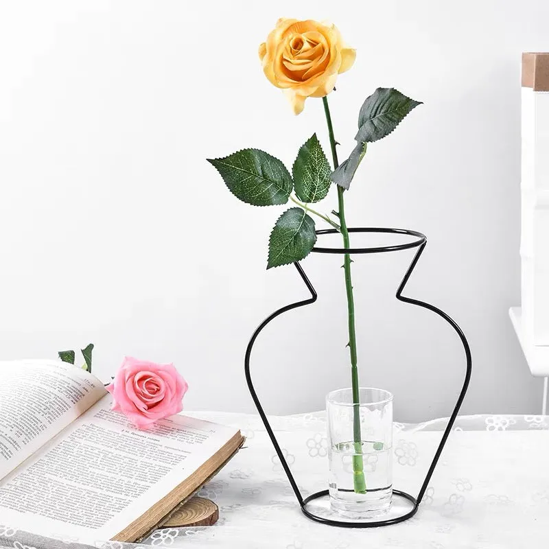 Retro Metal Iron Line Flowers Plant Vase Holder