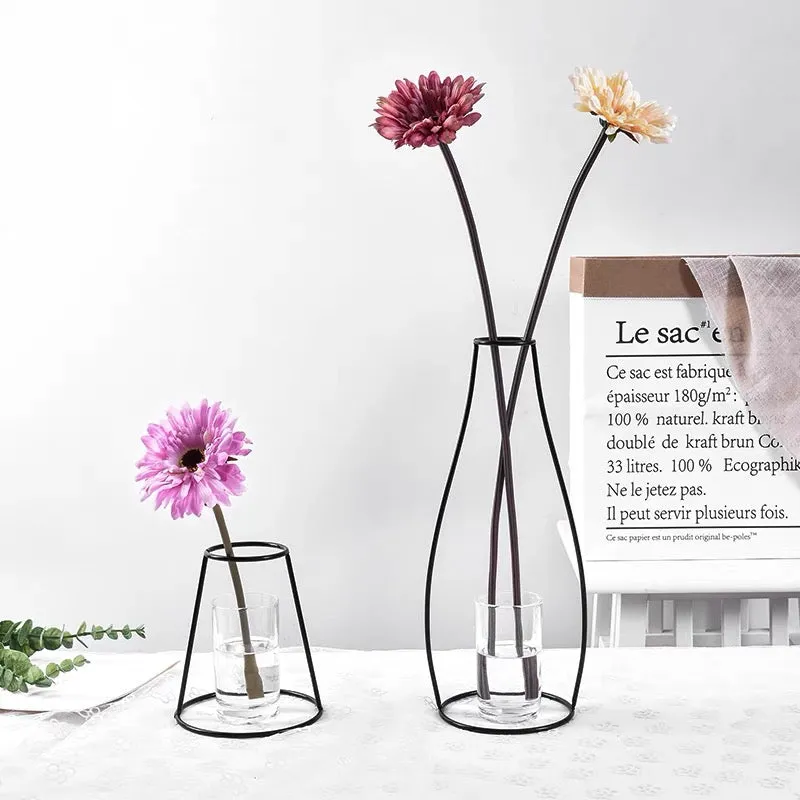 Retro Metal Iron Line Flowers Plant Vase Holder