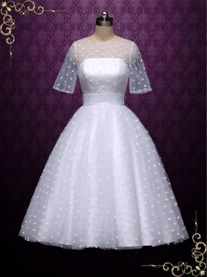 Retro Tea Length Wedding Dress with Polka Dot BRIDGET