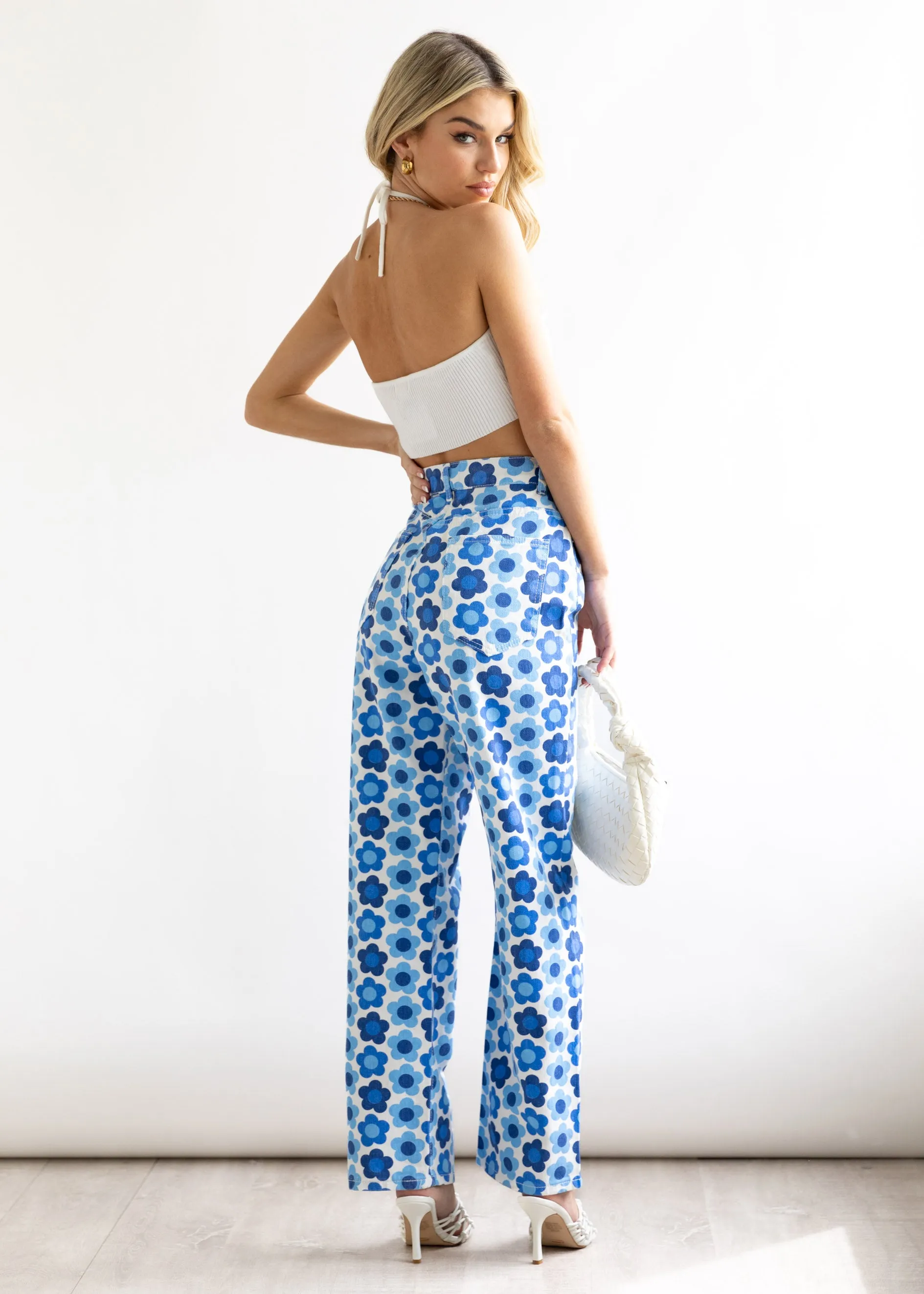 Rosah Jeans - Retro Blue Flowers