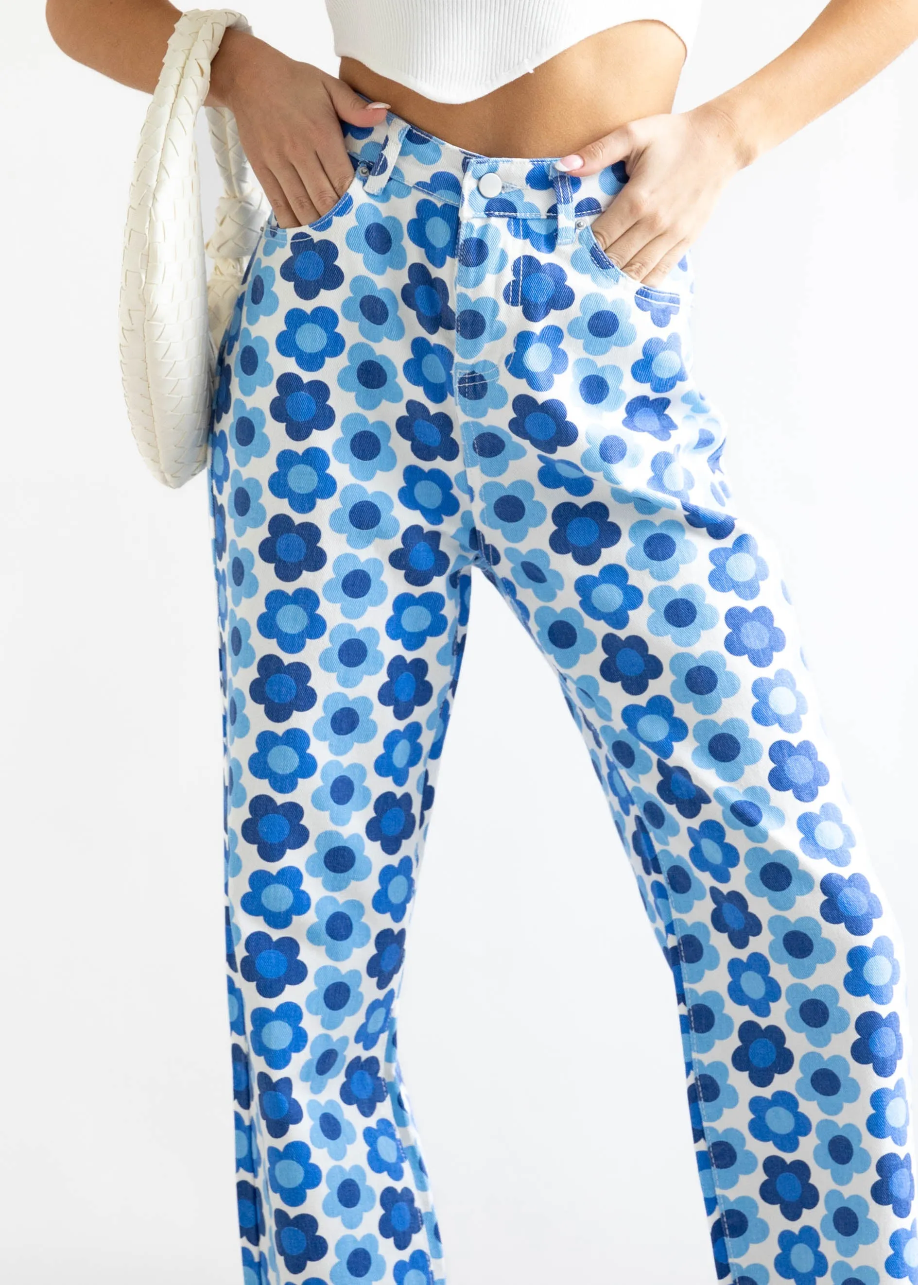 Rosah Jeans - Retro Blue Flowers