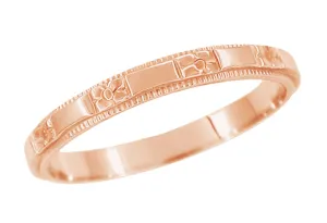 Rose Gold 1920's Art Deco Engraved Meadow Beauty Flowers Wedding Band