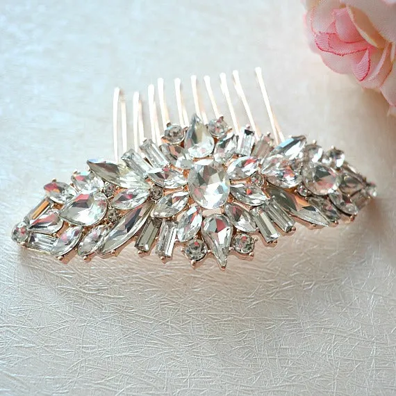 Rose Gold Crystal Bridal Hair Comb, Rhinestone Brooch Wedding Comb, Bridal Hair Accessories, Bridal Crystal Head Piece, Bridal Hair Piece
