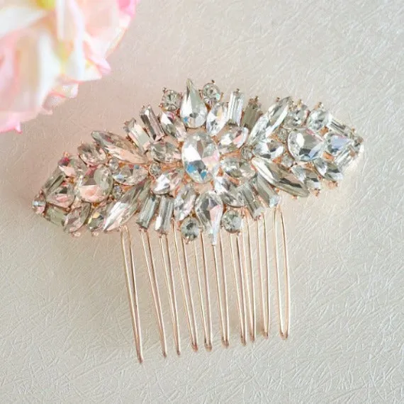 Rose Gold Crystal Bridal Hair Comb, Rhinestone Brooch Wedding Comb, Bridal Hair Accessories, Bridal Crystal Head Piece, Bridal Hair Piece