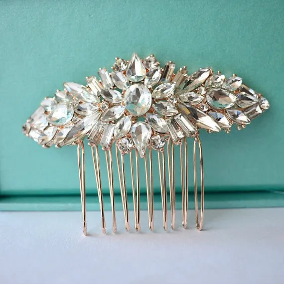 Rose Gold Crystal Bridal Hair Comb, Rhinestone Brooch Wedding Comb, Bridal Hair Accessories, Bridal Crystal Head Piece, Bridal Hair Piece