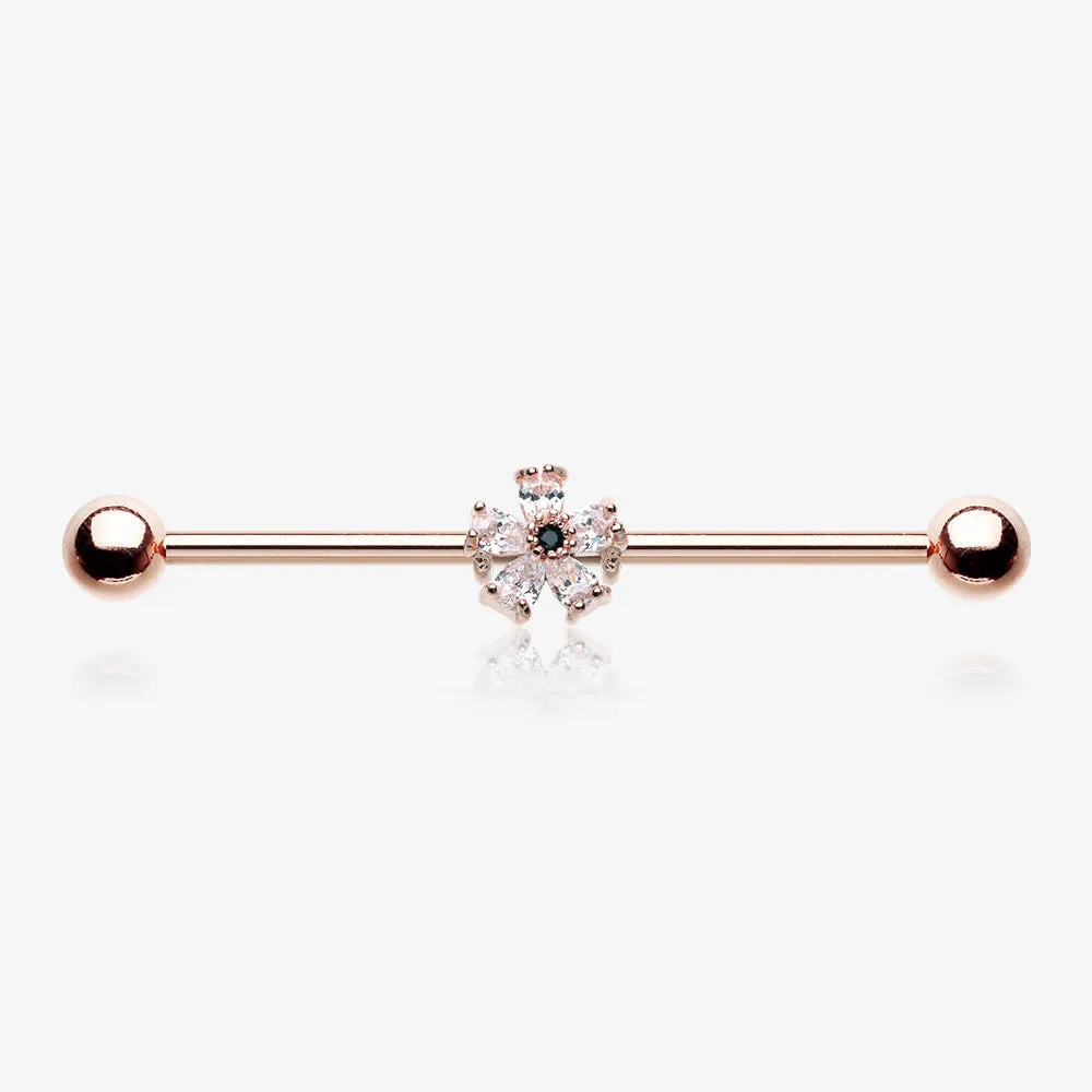 Rose Gold Dainty Flower Sparkle Dazzle Industrial Barbell