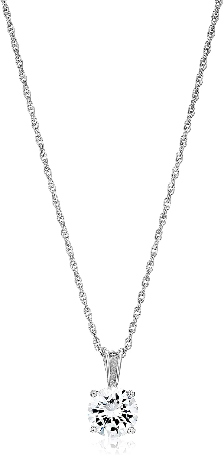 Round Cut Solitaire Sterling Silver Necklace