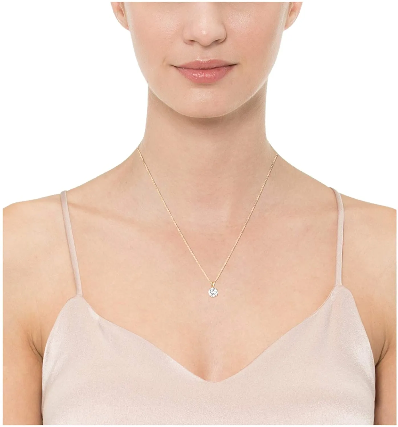 Round Cut Solitaire Sterling Silver Necklace