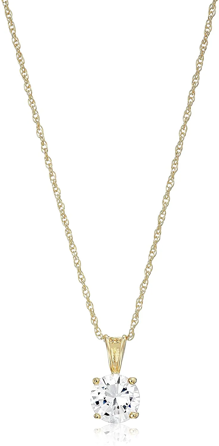 Round Cut Solitaire Sterling Silver Necklace