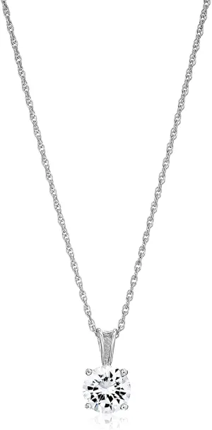 Round Cut Solitaire Sterling Silver Necklace