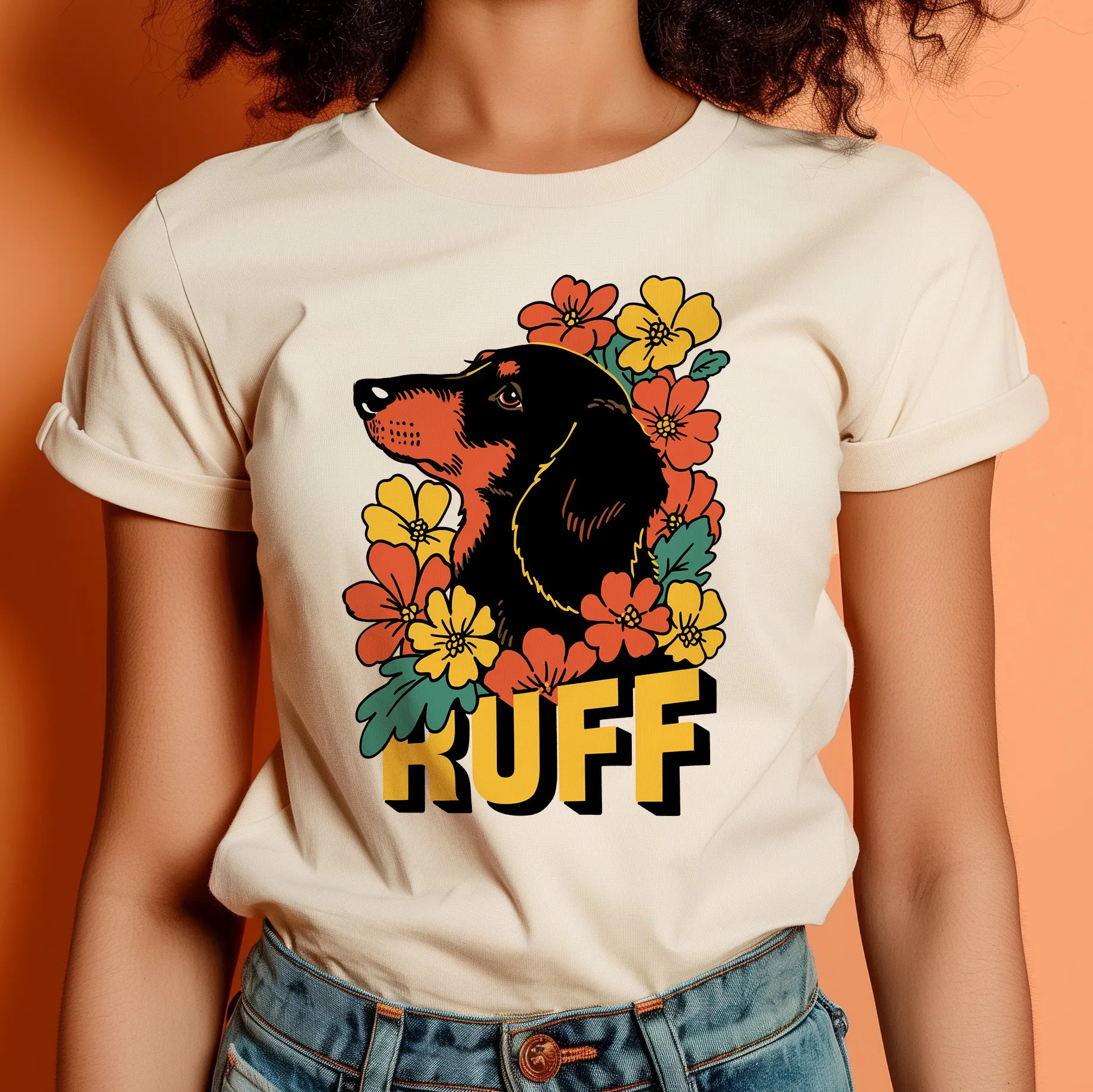 Ruff in Bloom: Dachshund Amongst the Flowers Tee