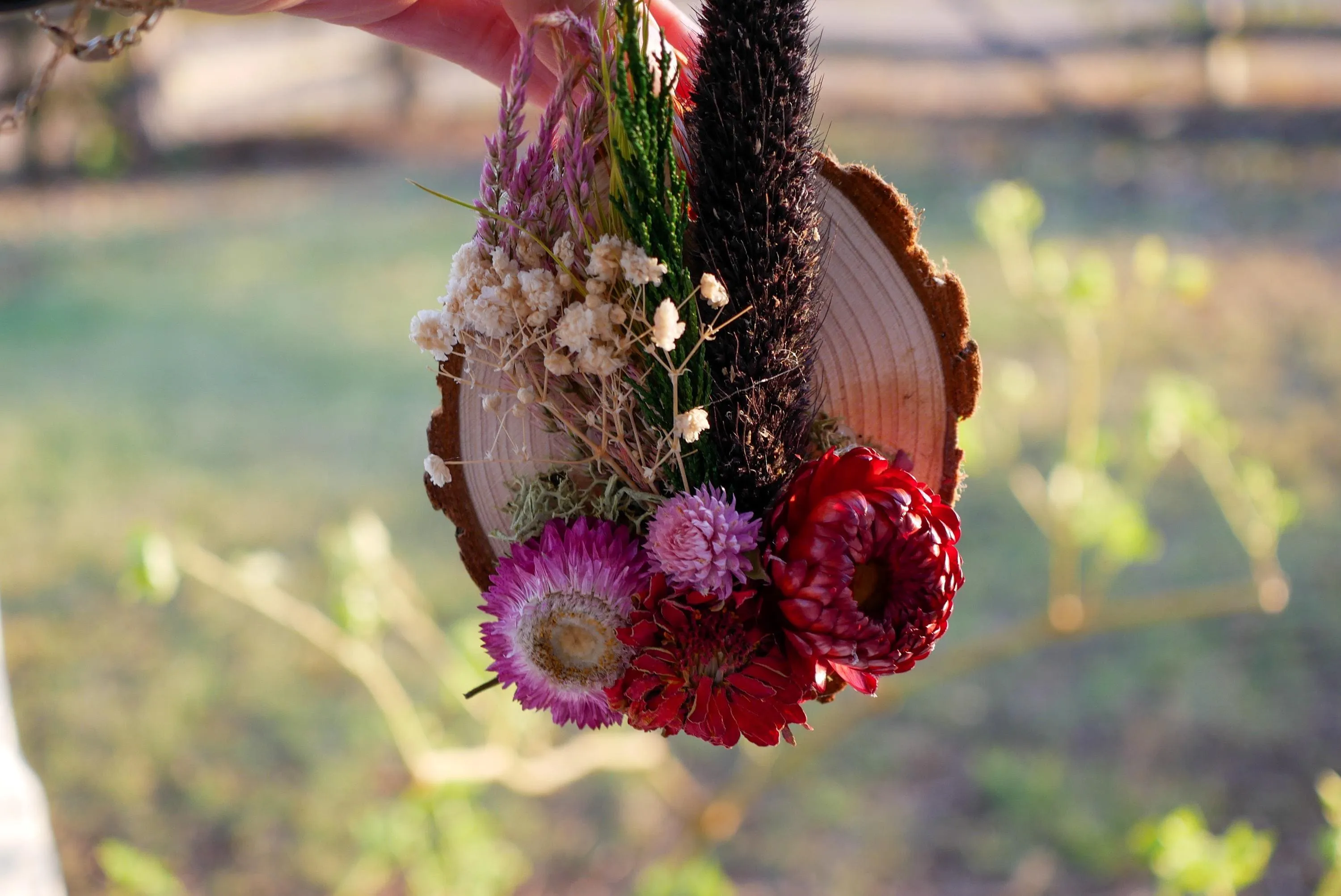 Rustic wood slice Christmas ornament, dried flower wall decor