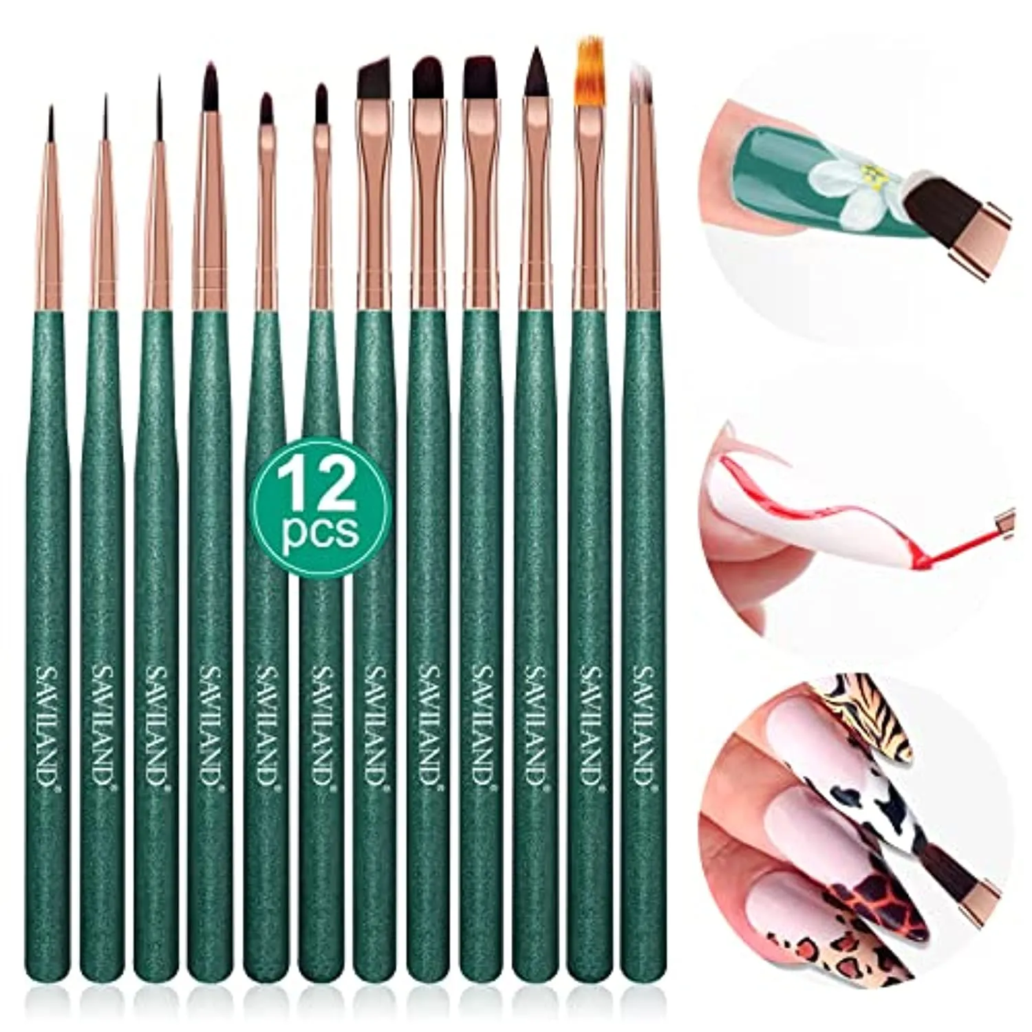 Saviland Nail Art Brushes Set - 12pcs Nail Art Design Pen Painting Tools with Nail Extension Gel Brush, UV Gel Nail Brush, Nail Art Liner Brush for Nail Salon