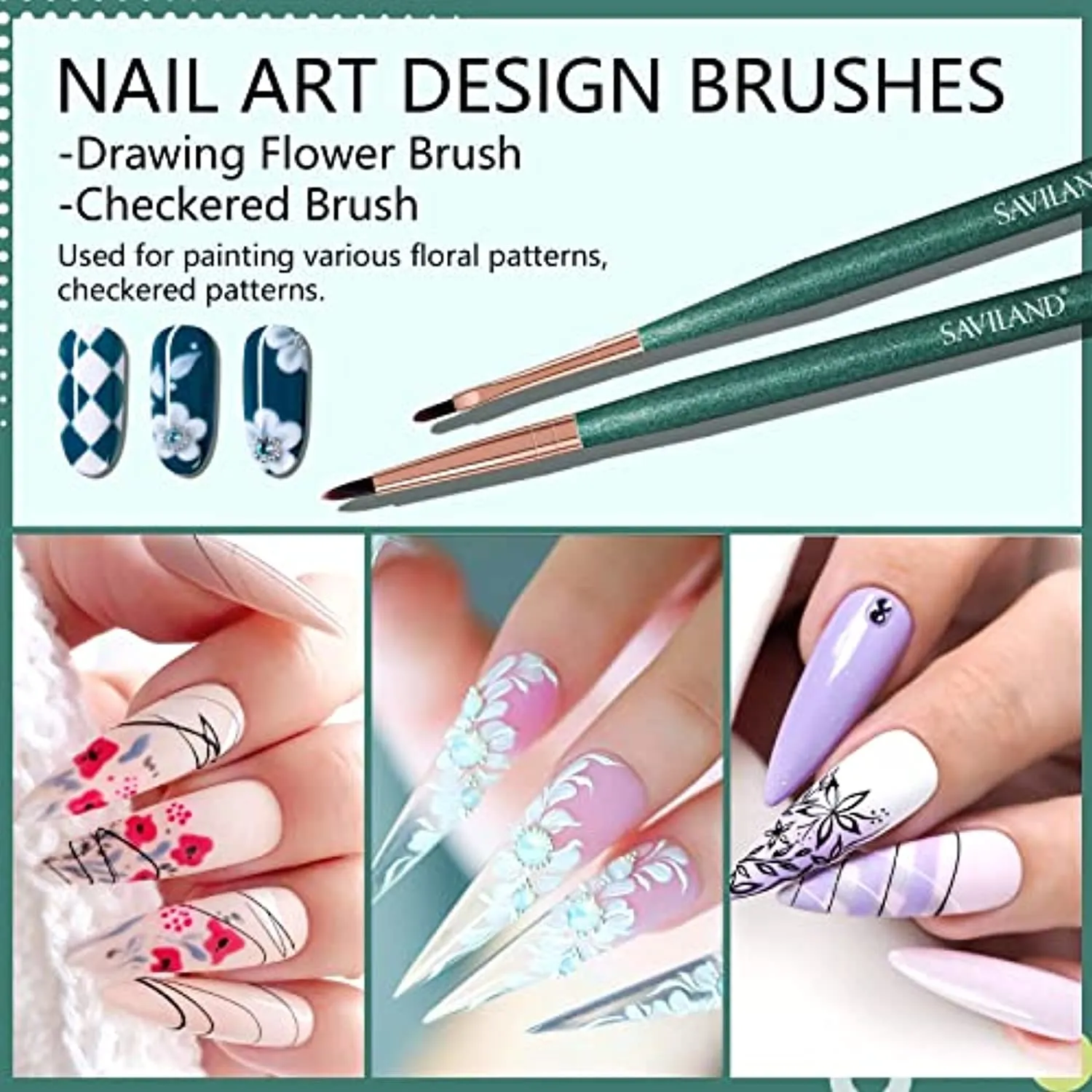 Saviland Nail Art Brushes Set - 12pcs Nail Art Design Pen Painting Tools with Nail Extension Gel Brush, UV Gel Nail Brush, Nail Art Liner Brush for Nail Salon