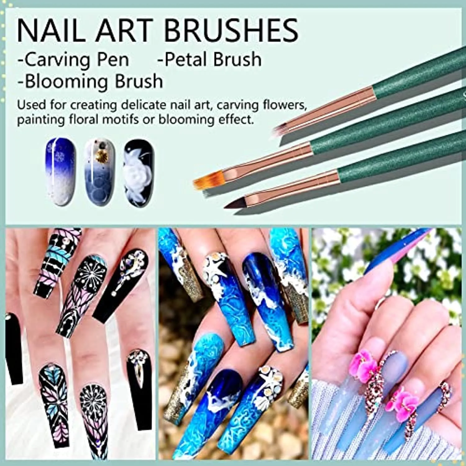 Saviland Nail Art Brushes Set - 12pcs Nail Art Design Pen Painting Tools with Nail Extension Gel Brush, UV Gel Nail Brush, Nail Art Liner Brush for Nail Salon
