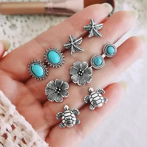 Sen Elephant Animal Flowers Variety Retro Style Combination Card Small Earrings