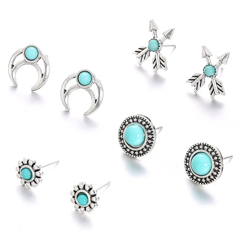 Sen Elephant Animal Flowers Variety Retro Style Combination Card Small Earrings