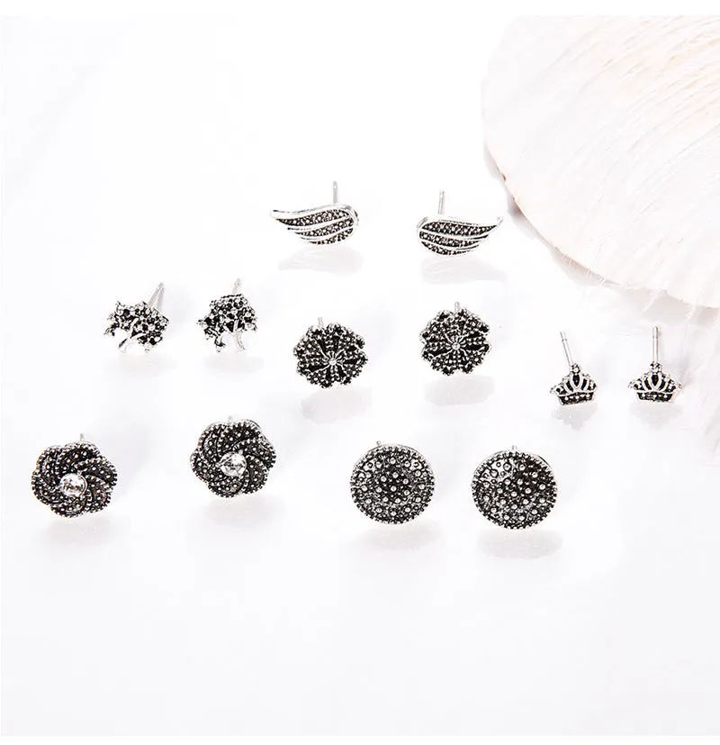 Sen Elephant Animal Flowers Variety Retro Style Combination Card Small Earrings
