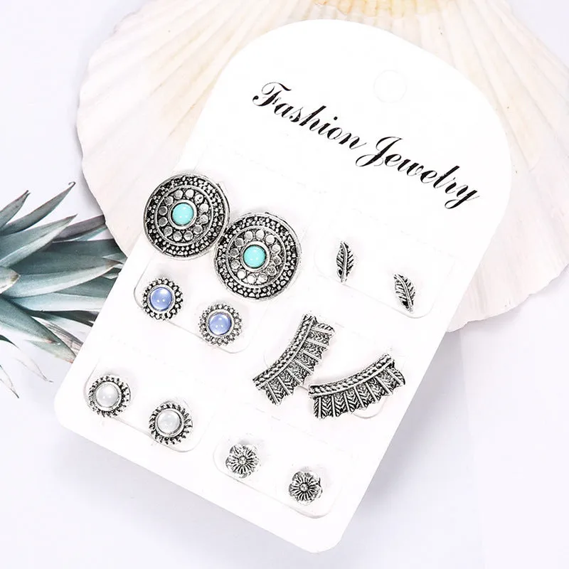 Sen Elephant Animal Flowers Variety Retro Style Combination Card Small Earrings