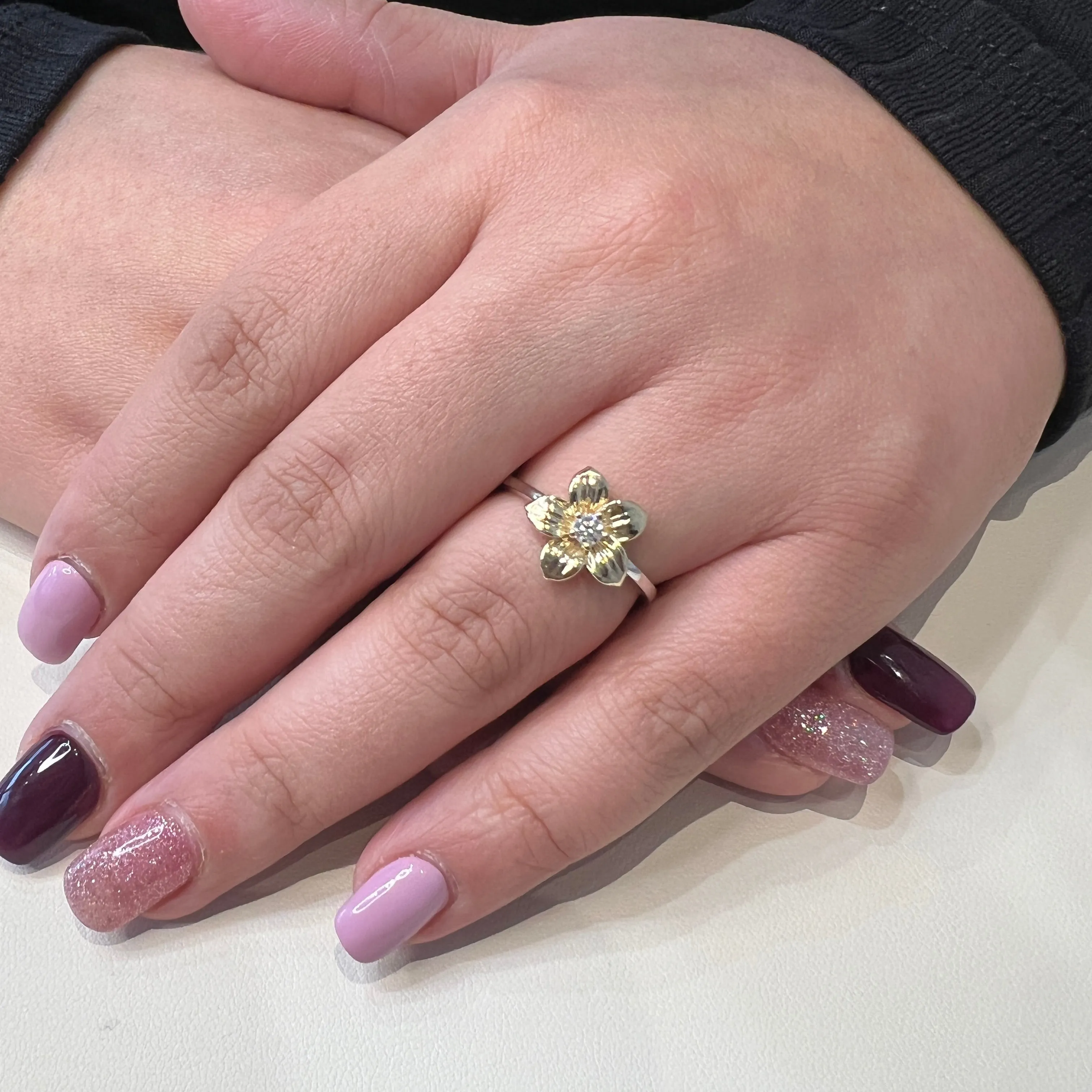 Shelly Purdy 14K White and Yellow Gold Nova Scotia Mayflower (0.09ct) Canadian Maple Leaf Diamond Ring