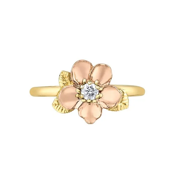 Shelly Purdy 14K Yellow and Rose Gold Alberta Wild Rose (0.09ct) Canadian Maple Leaf Diamond Ring