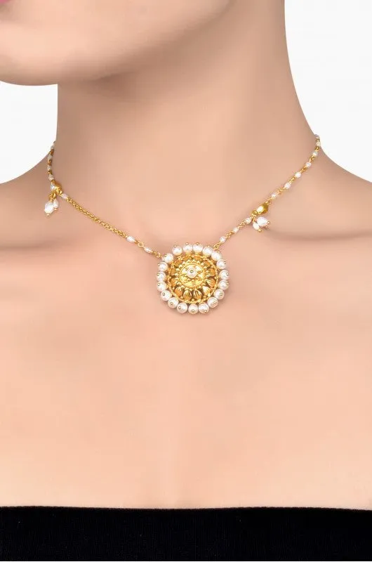 Silver Gold Plated Pearl Chakra String Choker