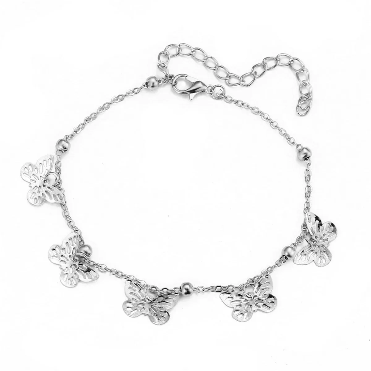 Silver-Plated Butterfly Station Anklet