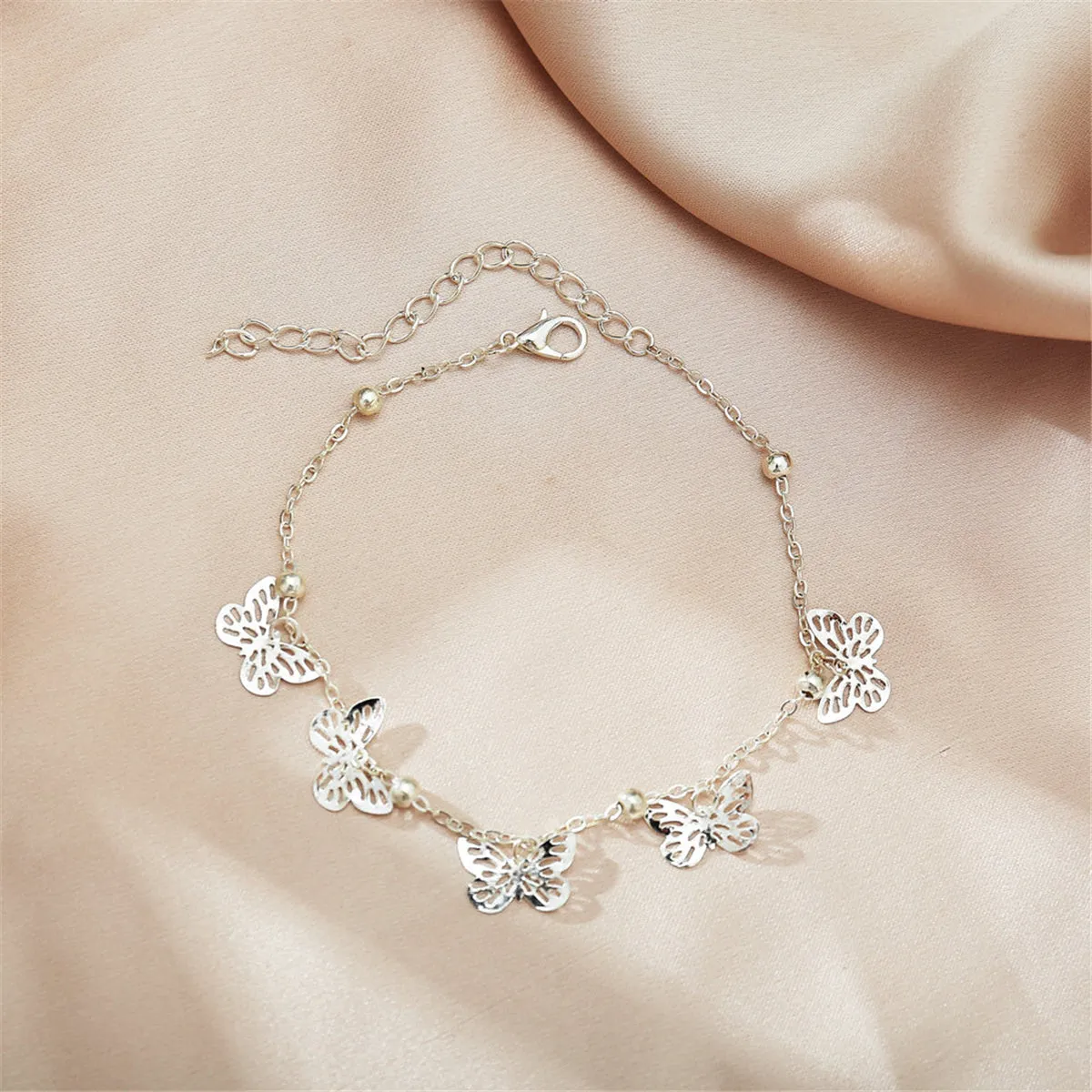 Silver-Plated Butterfly Station Anklet
