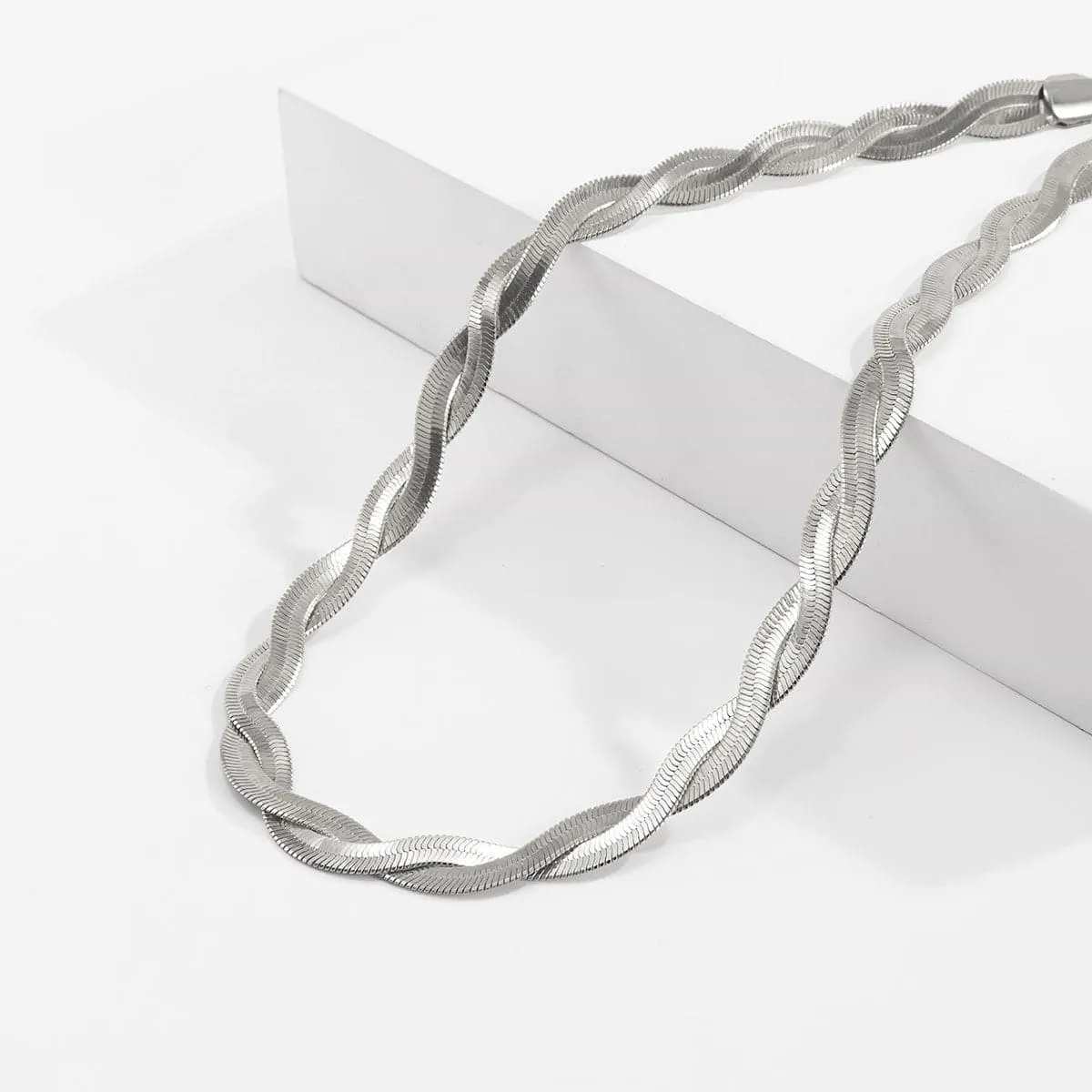 Silver-Plated Crossing Snake Choker Necklace