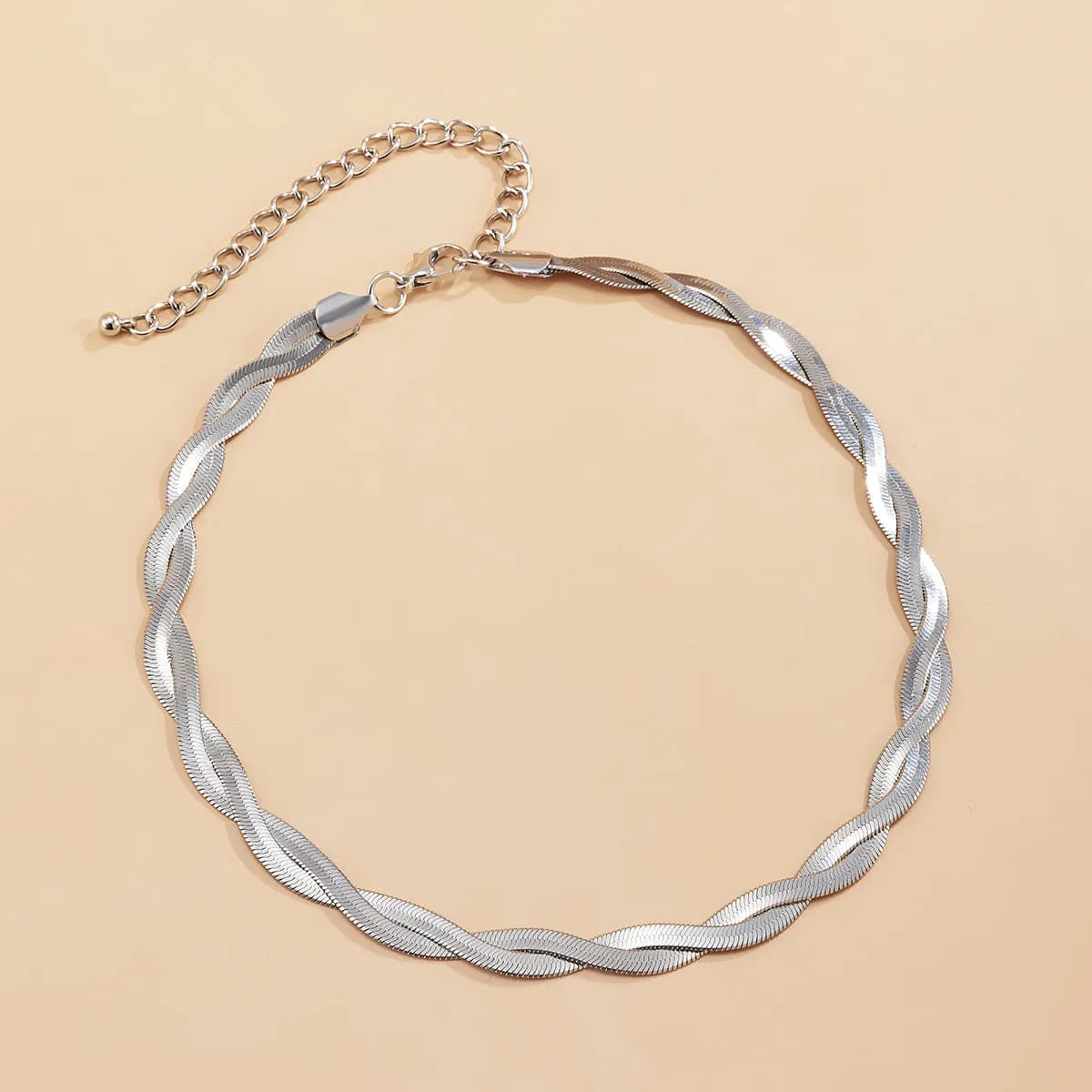 Silver-Plated Crossing Snake Choker Necklace