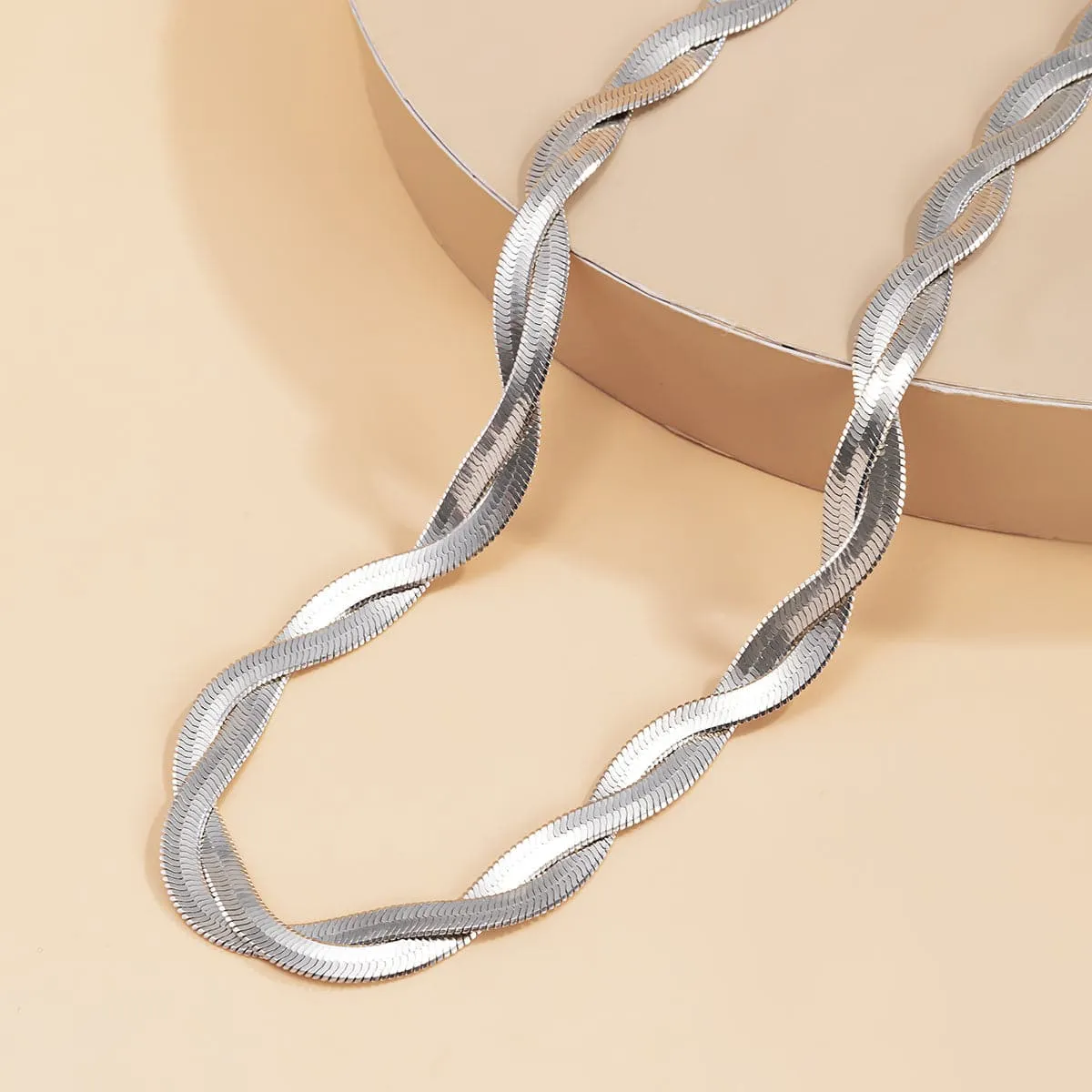 Silver-Plated Crossing Snake Choker Necklace