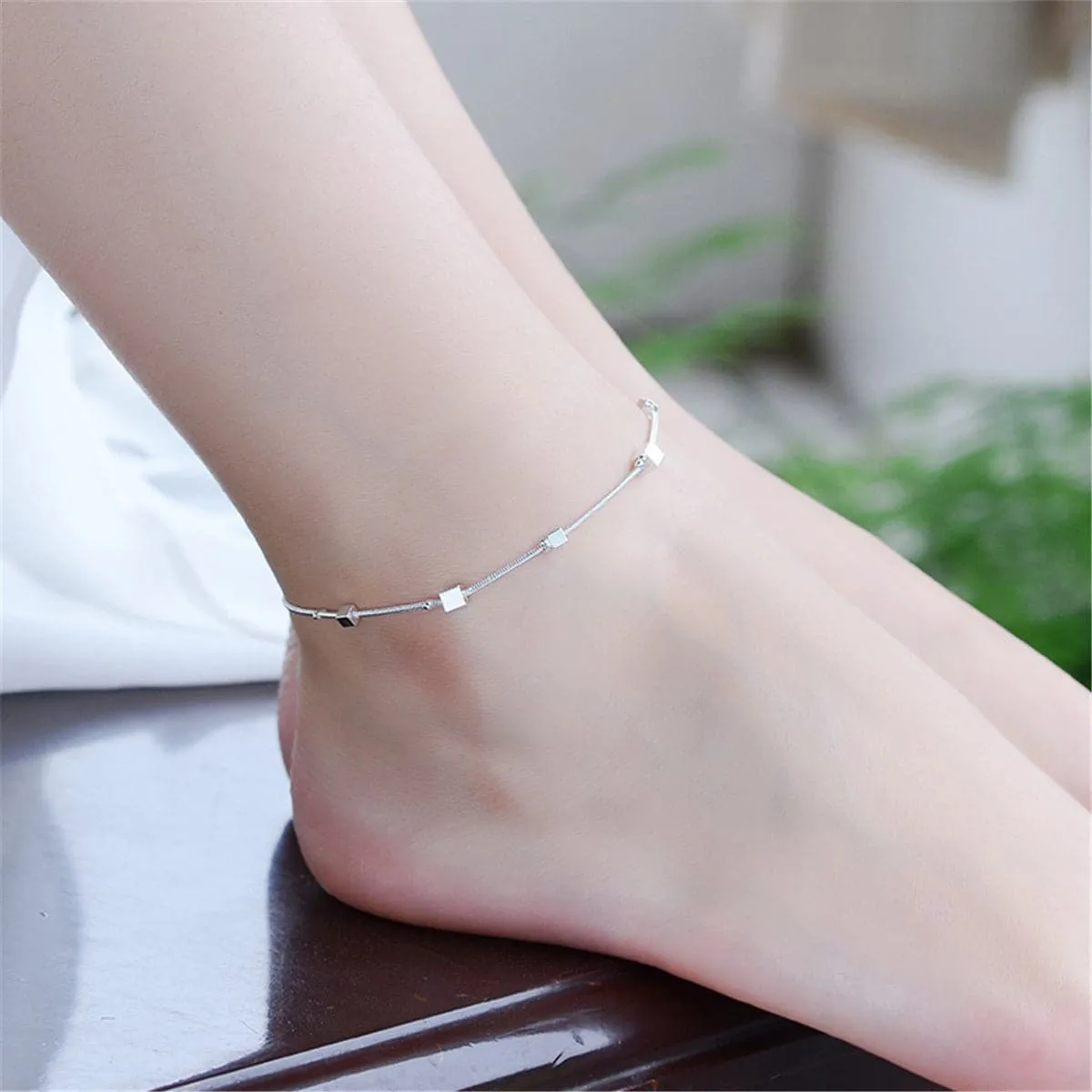Silver-Plated Cube Anklet